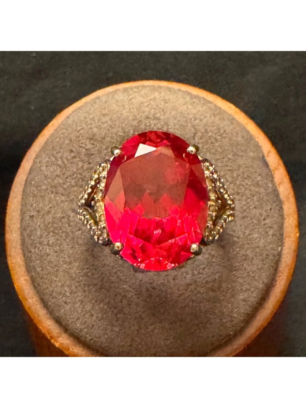 Gold Over Sterling Silver 925 Red Gemstone White CZ Statement Ring Size 8